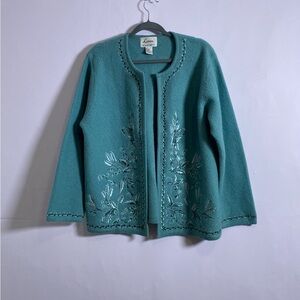 Vintage Linea by Louis Dell'Olio Teal Embroidered Cardigan